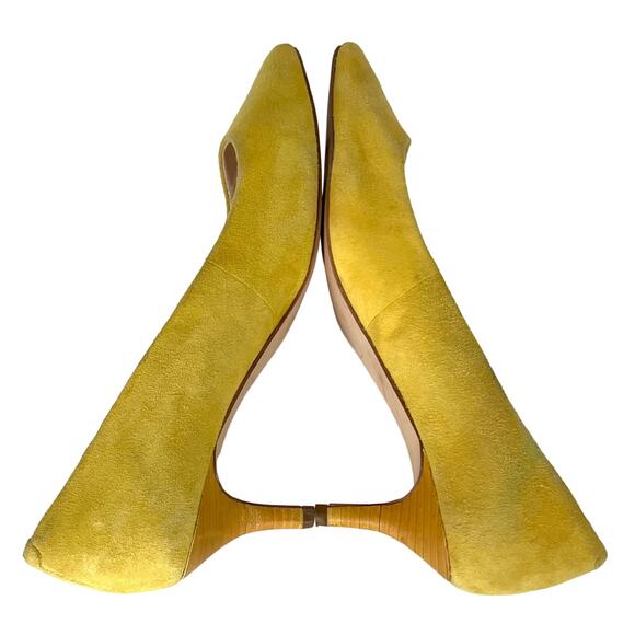 Nine West Heels Women’s 7.5 Xeena Yellow Suede Kitten Pumps Pointy Toe Slip On - Picture 13 of 16